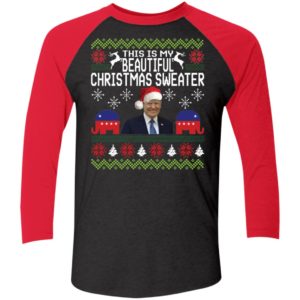 Trump This Is My Beautiful Ugly Christmas Sweater Let's Go Brandon Sleeve Raglan Shirt