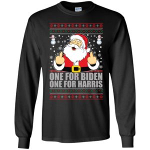 Santa Middle Finger One For Biden One For Harris Christmas Long Sleeve Shirt