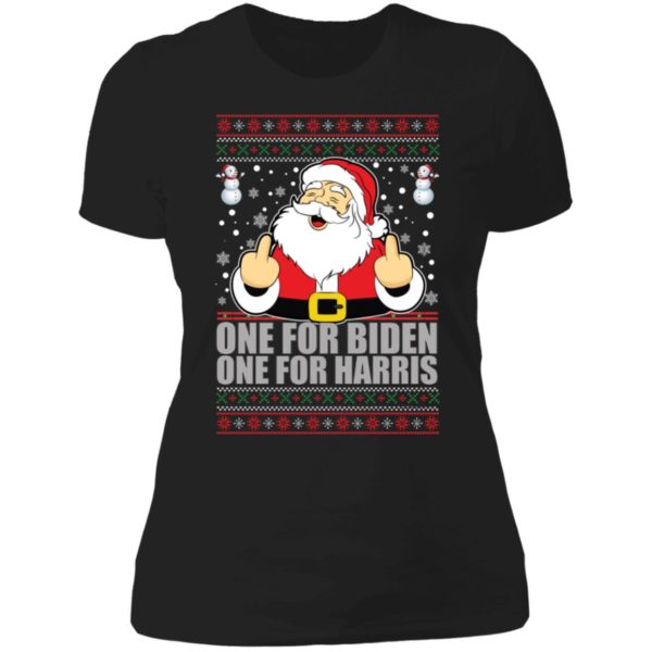 Santa Middle Finger One For Biden One For Harris Christmas Ladies Boyfriend Shirt