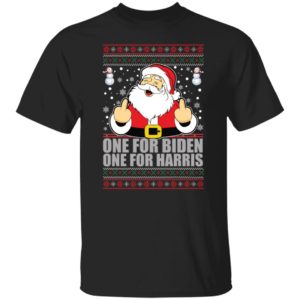 Santa Middle Finger One For Biden One For Harris Christmas Shirt