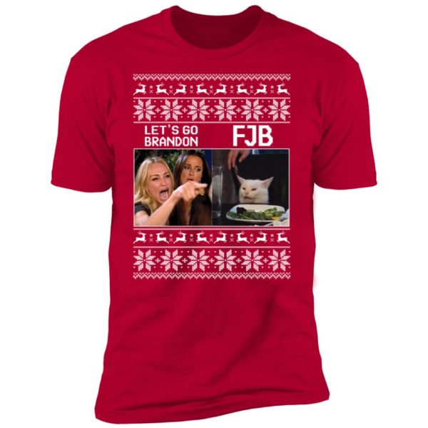 Woman Yelling Cat Meme Let's Go Brandon FJB Christmas Premium SS T-Shirt