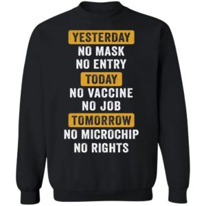 Yesterday No Mask No Entry Today No Vaccine No Job Tomorrow No Microchip Sweatshirt