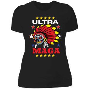 Skull Wearing Indian Headdress Ultra Maga Ladies Boyfriend Shirt